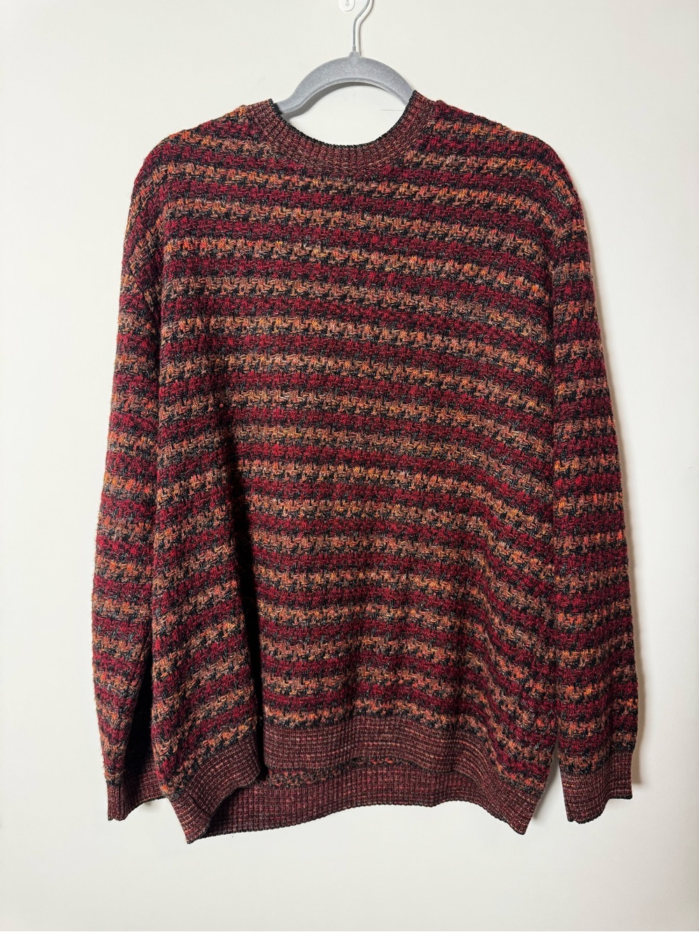 Toscano Italian Cosby Sweater Colorful Crewneck Marled Stripe Mixed Yarn